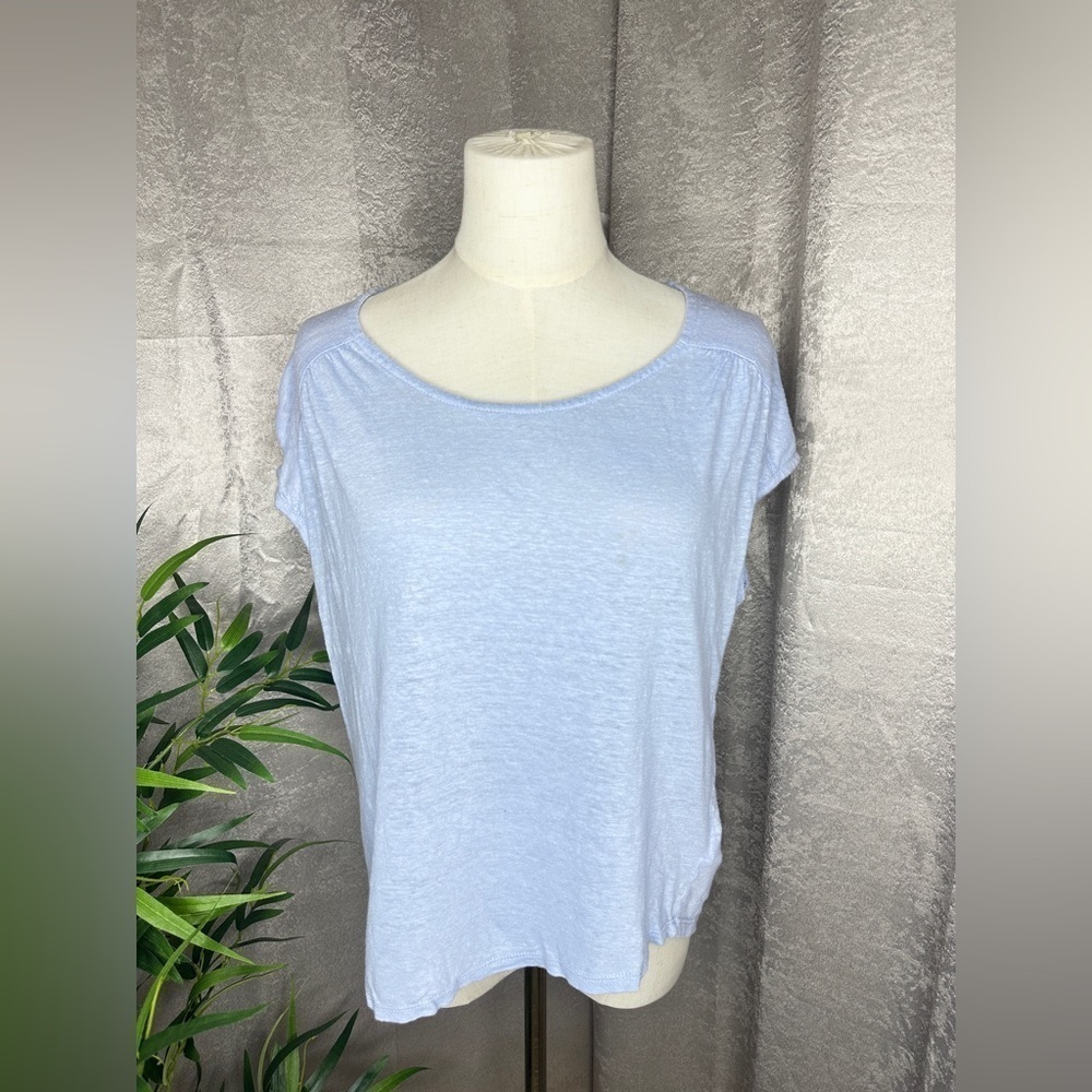 Joie Women’s 100% Linen Drop Shoulder Tee Top in Pastel Blue Sz Medium
